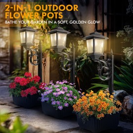 SAKSIAPRO Solar Lamp Post Light with Planter, 2 in 1 Outdoor Flower Pots, Wall Mount or Freestanding Waterproof Solar Post for Lawn, Patio, Front/Back Door