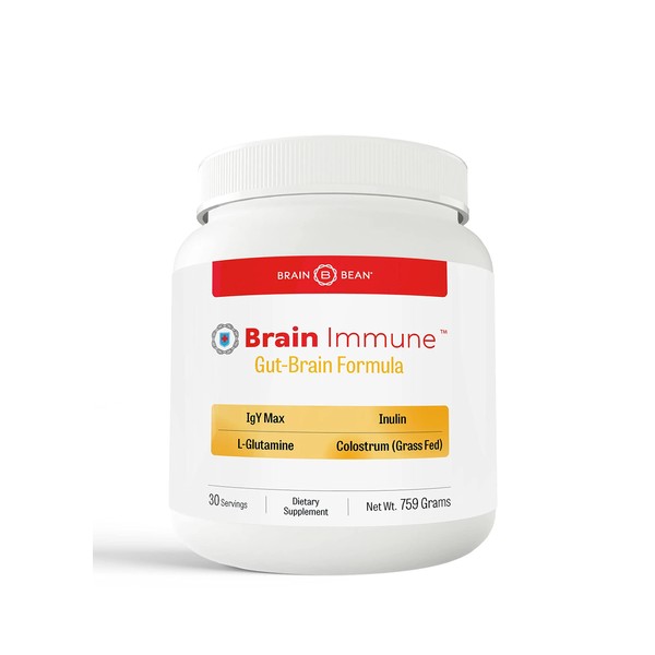 Brain Bean Brain-Immune | Advanced Formula to Support Leaky Gut, Leaky Brain, Immune System | with 10g Colostrum with Lactoferrin, 5g L-Glutamine, 4g IgY Max, and 1g Inulin | 30 Servings