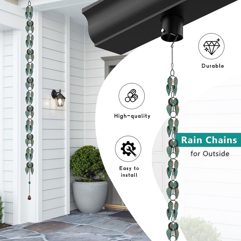 Rain Chains for Gutters Outside, 7.87FT Adjustable Metal Rain Catcher