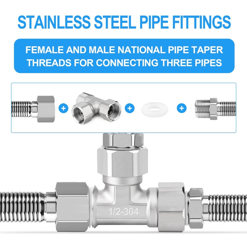 ERGAOBOY 2 Pcs 304 Stainless Steel 3 Way Left&Top 2