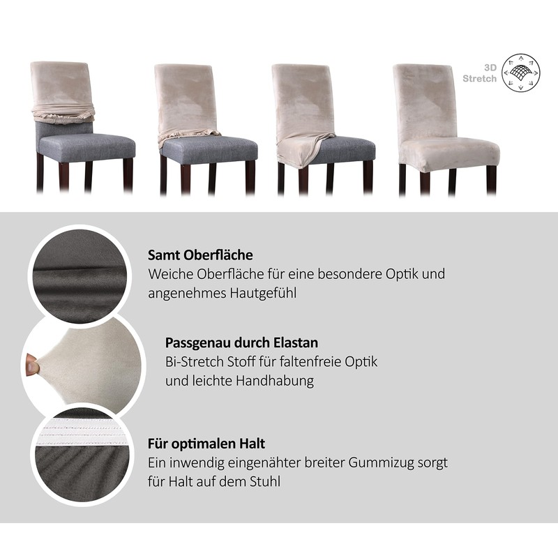 BEAUTEX Chair Cover Sets, Velvet Microfibre Chair Cover, Elastic Stretch