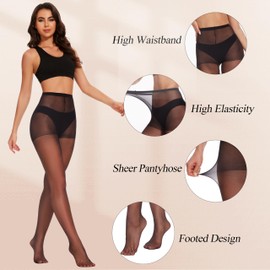 HeyUU 3Pairs Women's Sheer Tights - 15D Control Top Pantyhose with Reinforced Toes Black+Coffee+Skin L