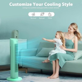 Tower Fan 85°Oscillating Quiet Cooling 15H Timer, Remote Control