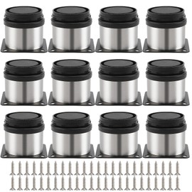 MAHIONG 12 PCS 50mm-65mm Adjustable Silver Furniture Legs, 2 Inch Stainless Steel Metal Cabinet Legs Furniture Feet with Screws, Round Sofa Cabinet Riser Replacement Legs for DIY Desk Kitchen Ottoman