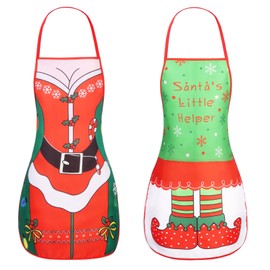 Lollanda Santa Claus Apron, 2PCS Christmas Aprons, Christmas Kitchen Apron, Christmas Santa Apron, Santa Print Chef Apron for Christmas Men Women Kitchen (Green)