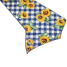 Zen Creative Designs Sunflower Tavern Checkered Print Cotton Table Runner Kids Nursery Bedroom Event Party Table Decor (12" by 120", Blue)
