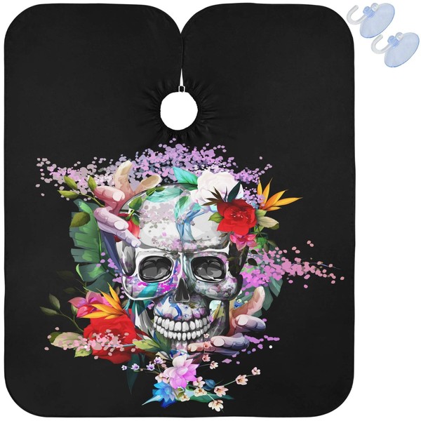 visesunny Capa de peluquero con diseño de calavera de rosa,