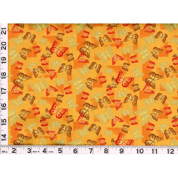 Choice Fabrics Gold Red & Brown Butterflies on Dk Yellow
