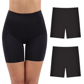 IRISMORII 2 Pack Women’s Boy Shorts Panties Seamless Support Slip Shorts Lightweight Firm Tummy Control (2 Black, M)