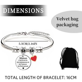 LEEQBCR 1 Pcs Red Peach Heart Pendant Round Tag Bracelet,Funny Inspirational Bracelet,Mother Daughter Bracelet,Women's Bracelet,Birthday Gift for Woman Girl Daughter,Comes with Black Velvet Pouch