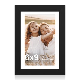 Hongkee 6x9 Picture Frame with Glass, Display Pictures 5x8 with Mat or 6 x 9 without Mat - Wall and Tabletop, 6 by 9 Photo Wooden Frames (Black, 1 Pack)