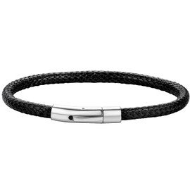 ChainsHouse Mens Black Leather Bracelet Cord 5mm 7.9 inch Black Stainless Steel Clasp Leather Bracelets Waterproof Cuff Bracelet