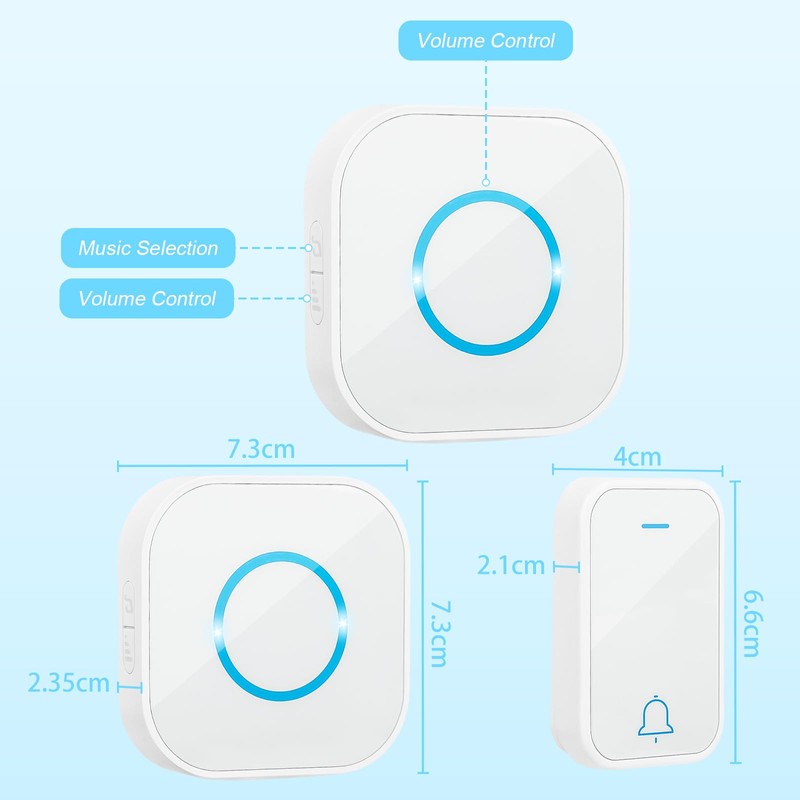 VFANDV Wireless Doorbell Outdoor LED Indicator Buttons Wireless Waterproof Outdoor