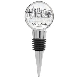 Pen Illustration of New York City NYC Black and White Wine Stopper