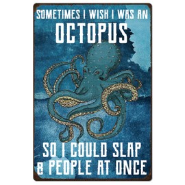 SUPERDANT Octopus Vintage Tin Sign Sea Animal Metal Tin Sign Ocean Octopus Metal Sign Metal Plaque Old Fashion Aluminum Sign Wall Decor for Man Cave Playroom Bathroom Billiard Room Bars Cafes Pubs