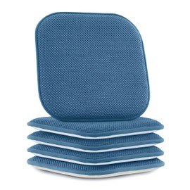 Elegant Comfort 4 Pack Chair Cushion Covers - Skid-Proof Rubber Backing - 16 x 16 Inch - Thick Dining Square Shape Seat Covers - Comfortable Textured Chair Pads with Ties - Honeycomb Pattern, Blue