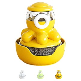 Dish Brush with Dish Scrubber, Cute Octopus Dish Scrub Brush for Pots Sinks & Home Kitchen Wall-Mounted Soap Dispensing Cleaning Tool with Attachable Placement Slot, Include 3 Brush Head(Yellow)