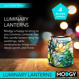 MODGY Luminary Lanterns Candle Holder Decorative Indoor Outdoor Decor, Plastic Candle Lantern Lamps for Wedding Table Centerpiece Porch 4-Pack, with Flameless Floating LED Candles Magnolia