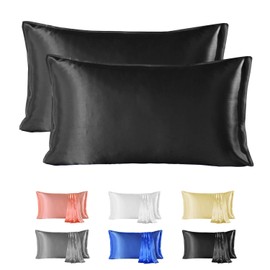 Since Silk 22 Momme Silk Pillowcase Set of 2, 100% Mulberry Silk Pillowcase for Hair and Skin with Envelope Closure, Soft and Smooth Silk Pillowcase, 50 x 66 cm, Black