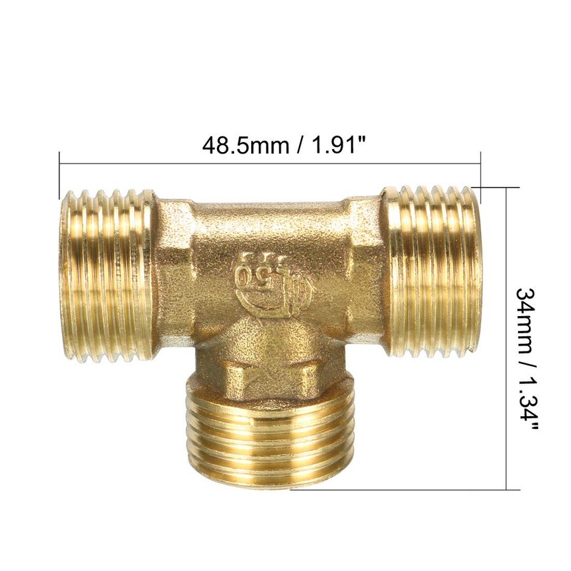 sourcing map Brass Tee Pipe Fitting 1/2 PT Male Thread