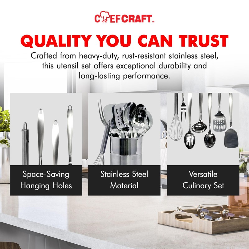 Chef Craft 8 Piece Stainless Steel Kitchen Utensil Set Durable