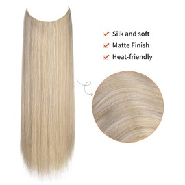 REECHO Invisible Wire Hair Extensions with Transparent Headband Adjustable Size Removable Secure Clips in Straight Secret Hairpiece for Women (20 Inch (Pack of 1), Medium Blonde