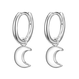 Glanzstücke München Women's Earrings Moon Sterling Silver 925 - Hoop Earrings Hanging for Women, Silver, No Gemstone