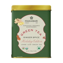 Makaibari Holiday Edition : Ginger Spice Green Tea | USDA Certified Premium Green Tea | Anti-Oxidants, Immunity Booster | Tin Caddy | 100
