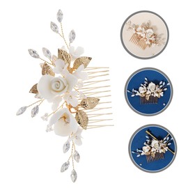 CAXUSD Elegant Ceramic Flower Hair Comb Hair Accessory for Wedding Evening Party Birthday