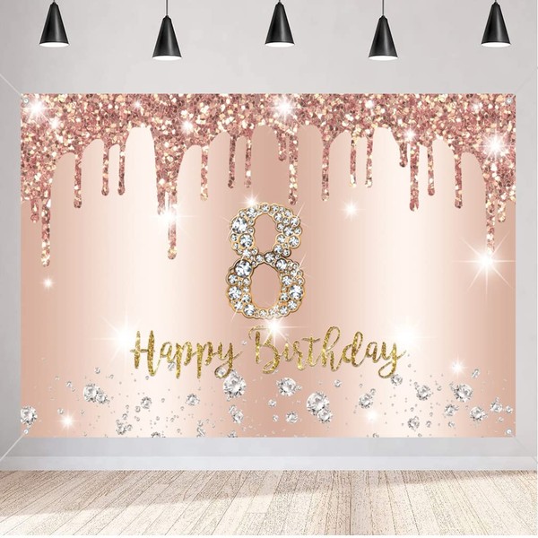 8th Birthday Decorations Happy 8th Birthday Backdrop for Girls 8th