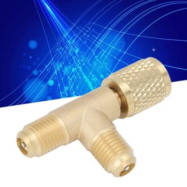 Quick Coupler Tee Adapter, Brass Vacuum Pump Core Tee Adapter for R22 R12 R134 Deep Manifold Connector 1/4in SAE Interface