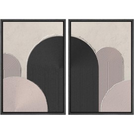 SIGNWIN Framed Canvas Print Wall Art Set Dark Mid-Century Geometric Polygon Landscape Collage Abstract Shape Illustration Minimal Decorative Boho for Living Room, Bedroom, Office - 24"x36"x2 Black