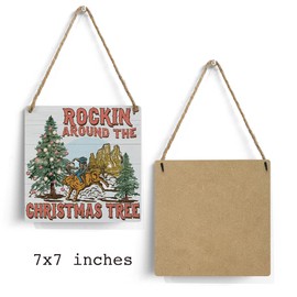 mmiishe Christmas Decor Christmas Party Decorations Wall Art Farmhouse Wall Hanging Decor Cowboy Riding A Wild Bull Wood Sign for Winter Festival Home Xmas Holiday Bedroom Front Door Porch Decor