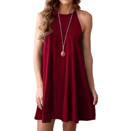 Feiersi Summer Dresses for Women Beach Floral Tshirt Sundress Sleeveless Casual Loose Tank Dress(Wine Red,X-Small)