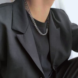 Qroza Mantel Necklace, Silver, 2 Rungs, Kihei, Azuki Chain, Width 0.3 inches (7 mm) and Width 0.1 inches (3 mm), Thinner, Surgical Stainless Steel, 19.7 inches (50 cm), Unisex, Mode, Luxury, Simple,