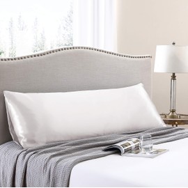 Love's cabin Body Pillow Cover, 20x54 inches Ivory White Soft Satin Body Pillow case with Envelope Closure, Silky Slip Cooling Body Pillow Pillowcases for Hair and Skin