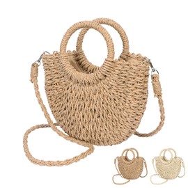 Zercart Straw Beach Bag Brown for Women Hand woven Tote Bag, Summer Beach Handbag Woven Handmade Shoulder Bag with Tassel, Top Handle Handbag Straw Purse for Women Girls Shopping Travel Daily Use