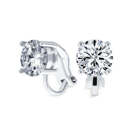 2CT Brilliant Cut Solitaire Round Cubic Zirconia CZ Clip On Stud Earrings For Women Non Piercing Silver Plated Brass