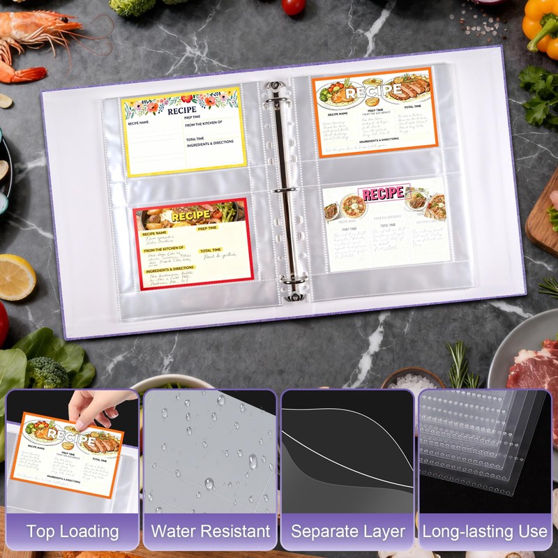 30 Pack 120 Pockets 4x6 Recipe Card Sleeves,3 Ring Binder