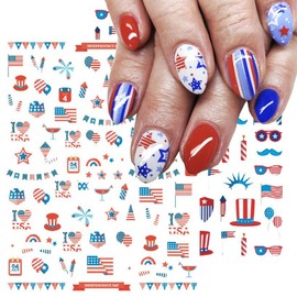 BSBTBZ 8PCS Independence Day Nail Art Sticker 4th of July Nail Decals 3D Self-Adhesive USA Flags Heart Star Stripe Nail Designs Memorial Day Nail Supplies American
