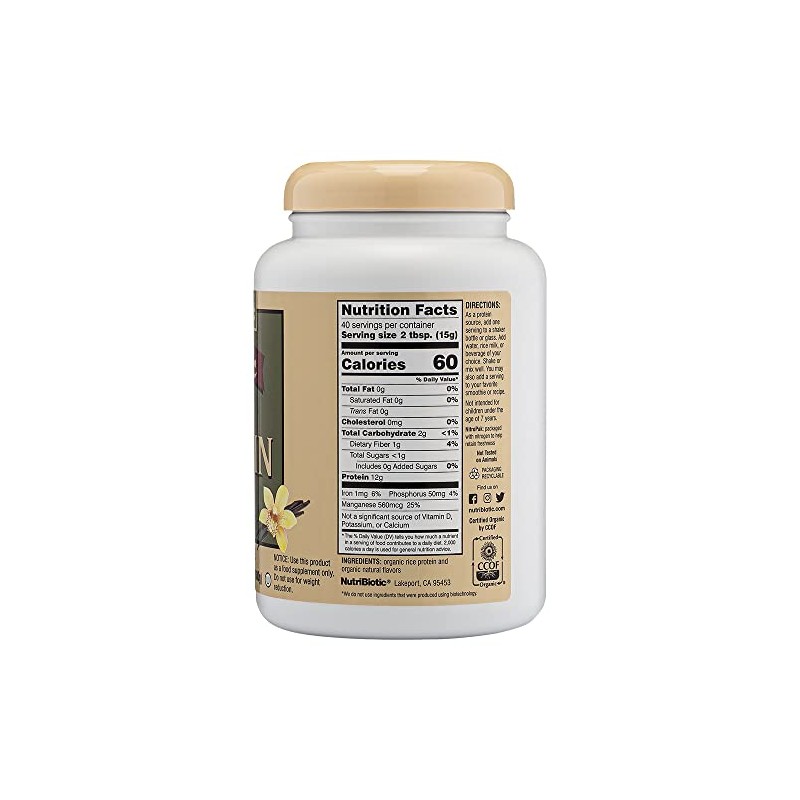 NutriBiotic, Organic Rice Protein, Vanilla, 1 lb 5 oz (600