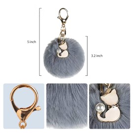 Kinglighten Pom Pom Keychain Artificial Fur Ball Keychain Fluffy Accessories Car Bag Charm (cat dark grey)