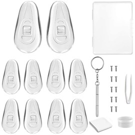 BEHLINE Soft Eyeglass Glasses Nose Pads,5 Pairs Air Chamber Air Bag Nose Pads,Eyeglass Repair Kit Screw-in Nose Piece Replacement Set with Screws,Screwdriver,Cleaning Cloth,Tweezer and Storage Case