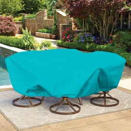 Bynbbur 9 FT Round Patio Furniture Cover Outdoor Table Chair Set Covers Car Cover Trampoline Cover Wire Rope Hemmed All Edges, Waterproof Cover for Outdoor Furniture Set (Turquoise)