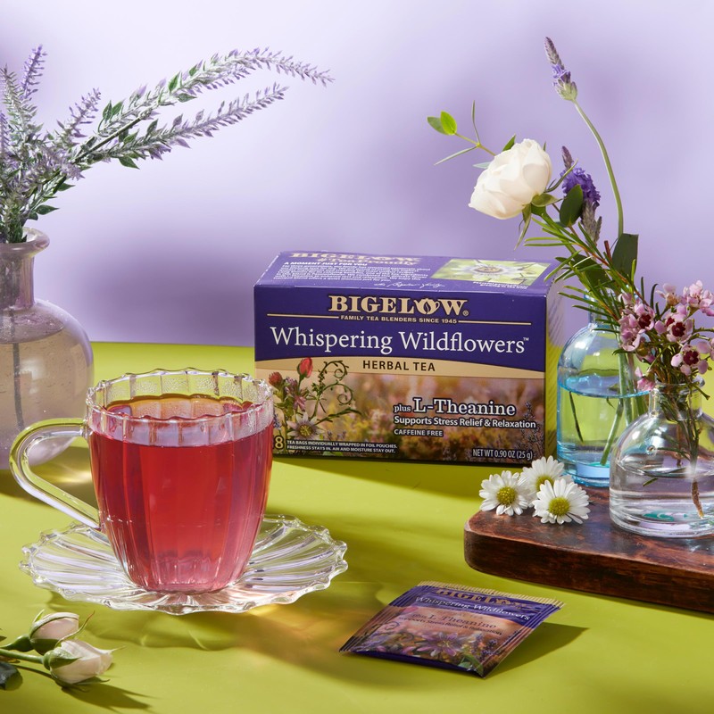 Bigelow Tea Whispering Wildflowers plus L-Theanine Herbal Tea, Caffeine Free,