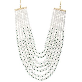 Aheli Kundan Pearl Choker Necklace Earrings Maang Tikka Set Indian Traditional Wedding Jewelry Gift for Women Green