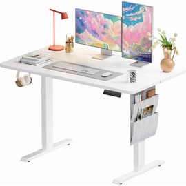 Marsail Standing Desk Adjustable Height,48"*28" Electric Standing White Desk with Storage Bag,Sit Stand up Desk for Home Office Writing Computer Desk,4 Memory Preset with Headphone Hook,Cable Manager