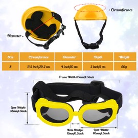 Frienda Dog Helmet and Goggles, UV Protection Doggy Sunglasses and 4 Inch Padded Puppy Motorcycle Helmet Adorable Dog Goggles with Adjustable Belt for Small Dogs Puppy Riding(Yellow,S)