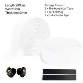 TOPCABIN® Bicycle Handlebar Tape Non-Slip Comfort GEL Road Bike Handlebar Tape Bike Bar Tape with Reflective Bar Plugs (# White)