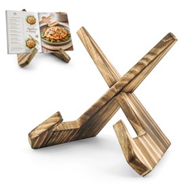HAOIOKCS Premium Cookbook Stand, The Surface of The Cookbook Holder Features The Natural Grain of Wood, Cook Book Stand for Kitchen Counter, Rustic Brown Recipe Book Holder Stand